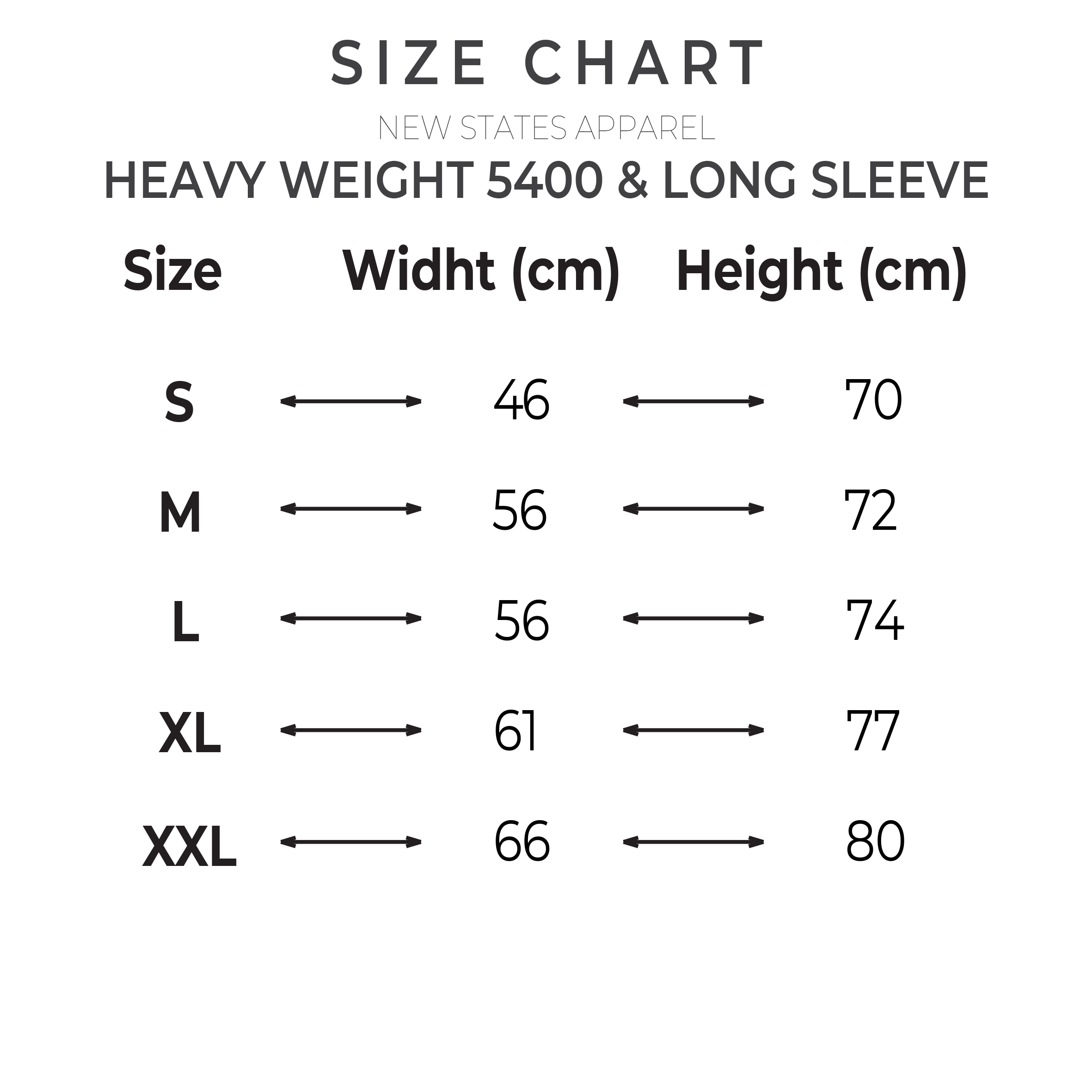 SIZE CHART LENGKAP PUTIH-HEAVY WEIGHT&LS