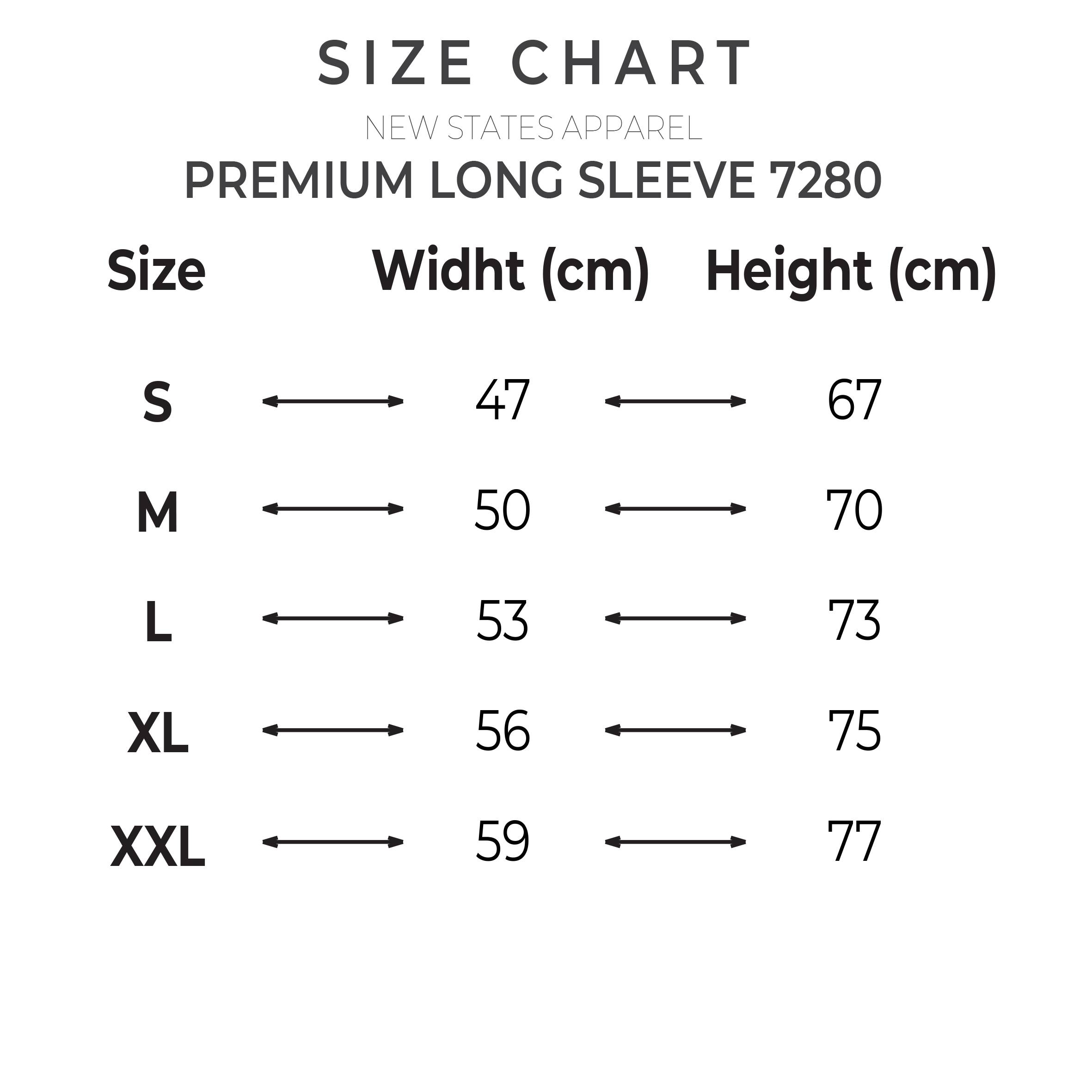 SIZE CHART LENGKAP PUTIH LONG PREMIUM