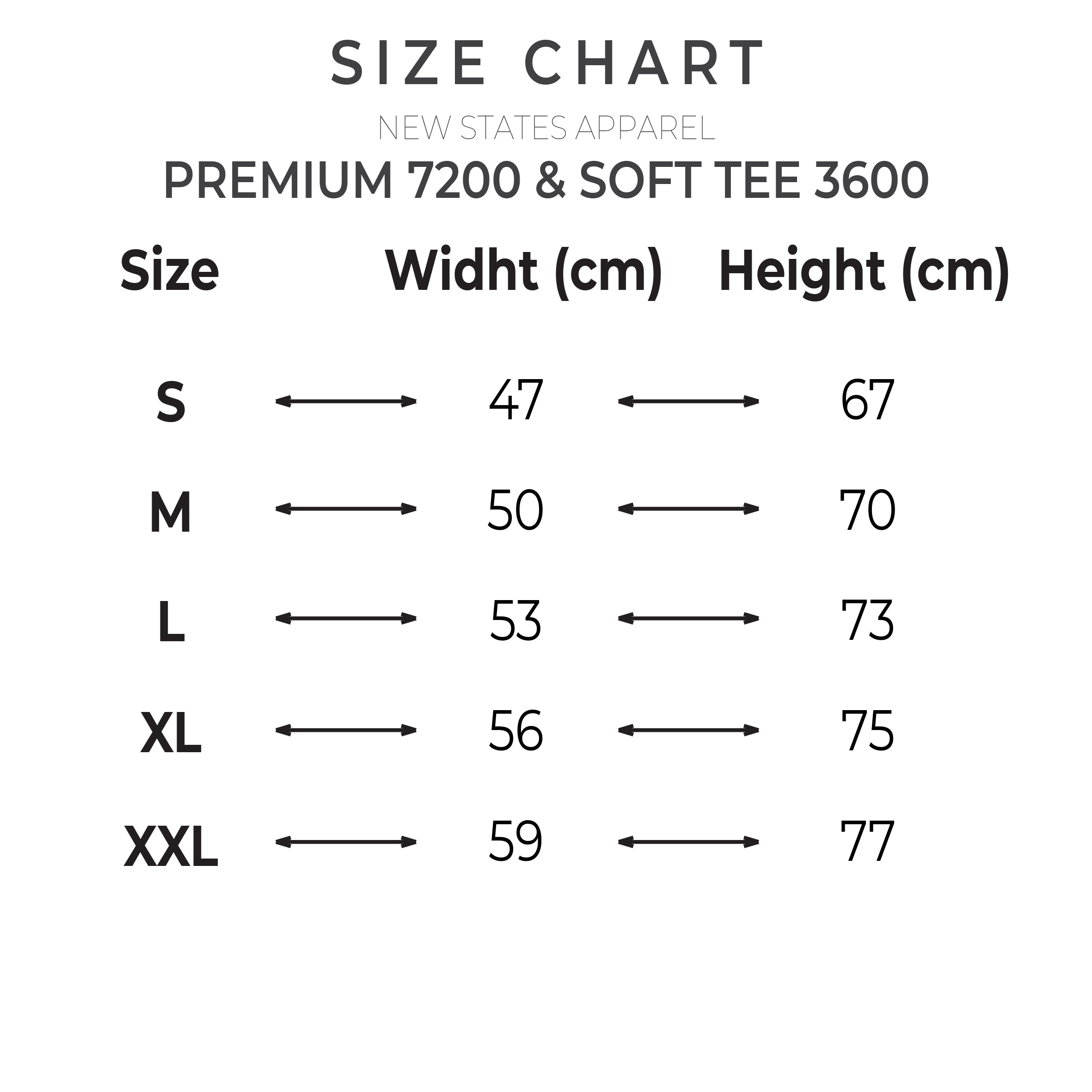 SIZE CHART LENGKAP PUTIH PREMIUM SOFTEE