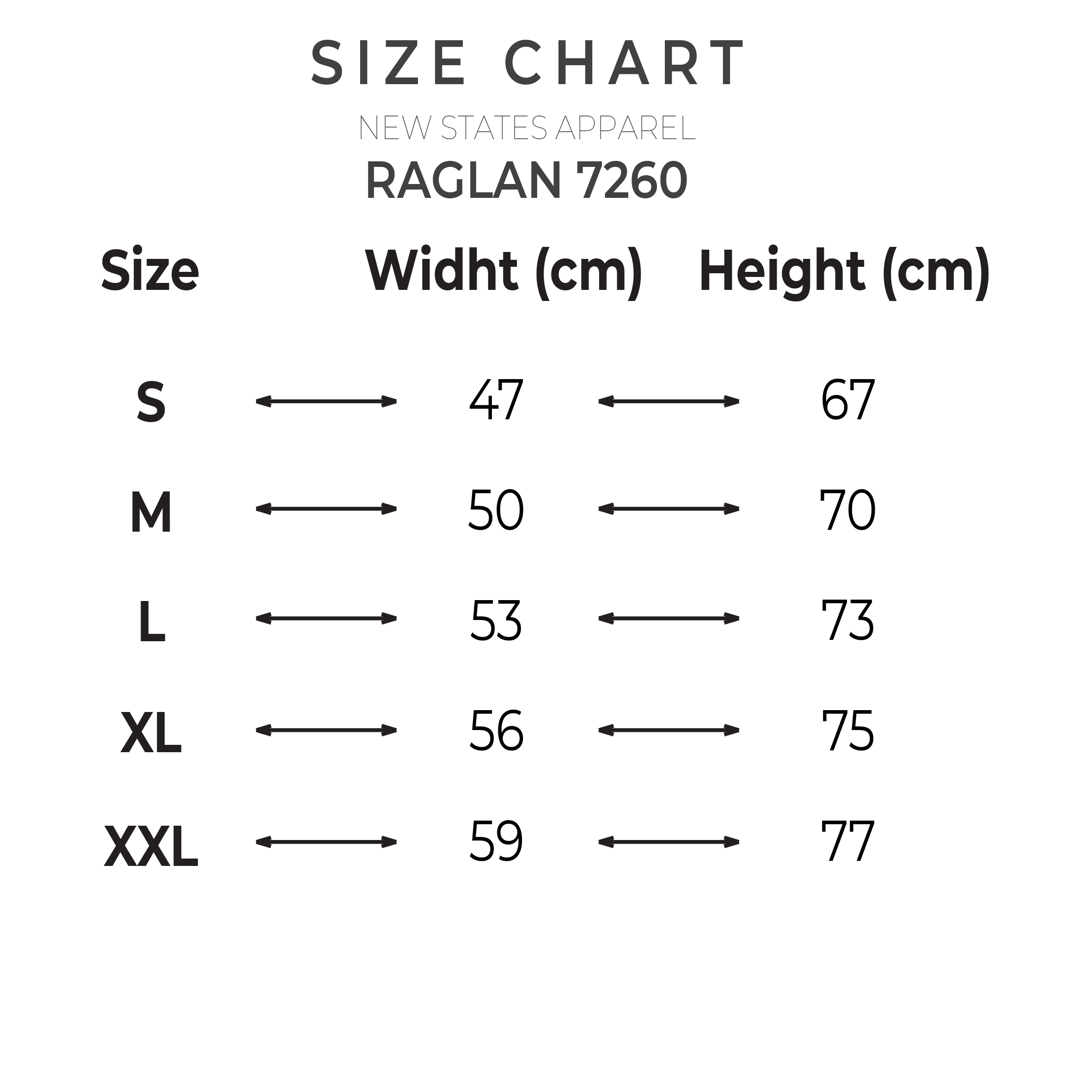 SIZE CHART LENGKAP PUTIH-RAGLAN